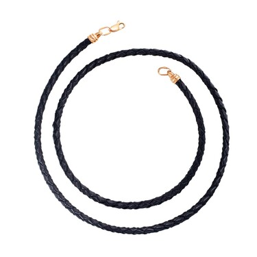 Ювелирный шнурок Гайтан черный, Натуральная плетеная кожа 4 мм с серебряным замком, Позолота