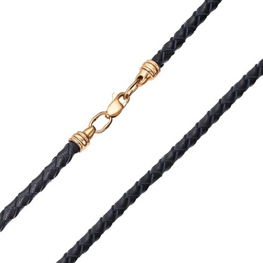 Ювелирный шнурок Гайтан черный, Натуральная плетеная кожа 4 мм с серебряным замком, Позолота