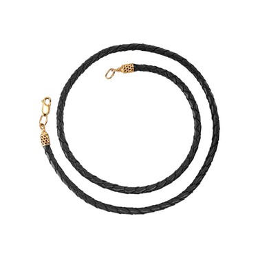 Ювелирный шнурок Гайтан черный, Натуральная плетеная кожа 4,7 мм с серебряным замком, Позолота
