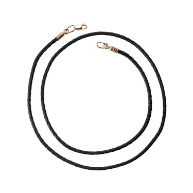 Ювелирный шнурок Гайтан черный, Натуральная плетеная кожа 2,6 мм с серебряным замком, Позолота
