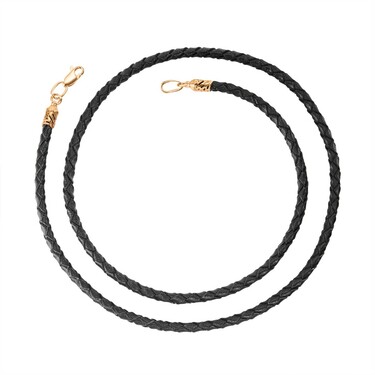 Ювелирный шнурок Гайтан черный, Натуральная плетеная кожа 3,8 мм с серебряным замком, Позолота