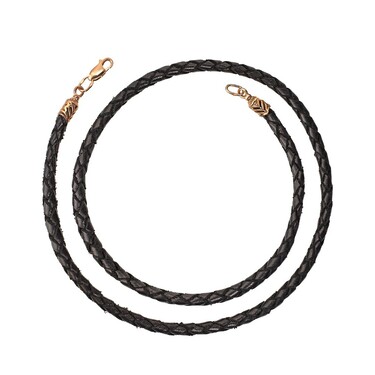 Ювелирный шнурок Гайтан черный, Натуральная плетеная кожа 4,5 мм с серебряным замком, Позолота