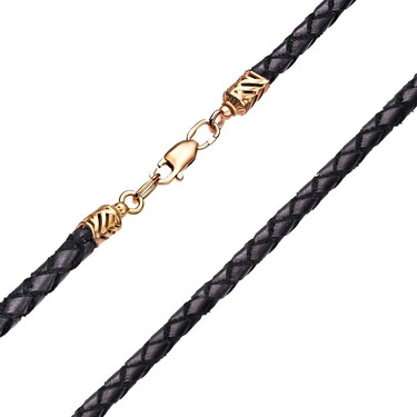 Ювелирный шнурок Гайтан черный, Натуральная плетеная кожа 4,5 мм с серебряным замком, Позолота