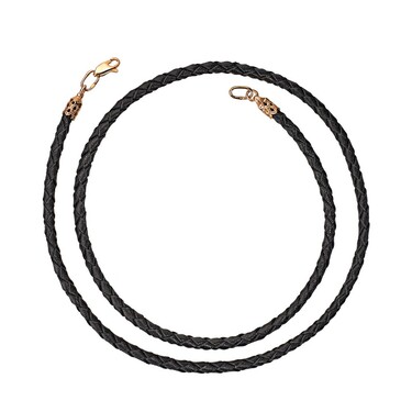 Ювелирный шнурок Гайтан черный, Натуральная плетеная кожа 3,8 мм с серебряным замком, Позолота