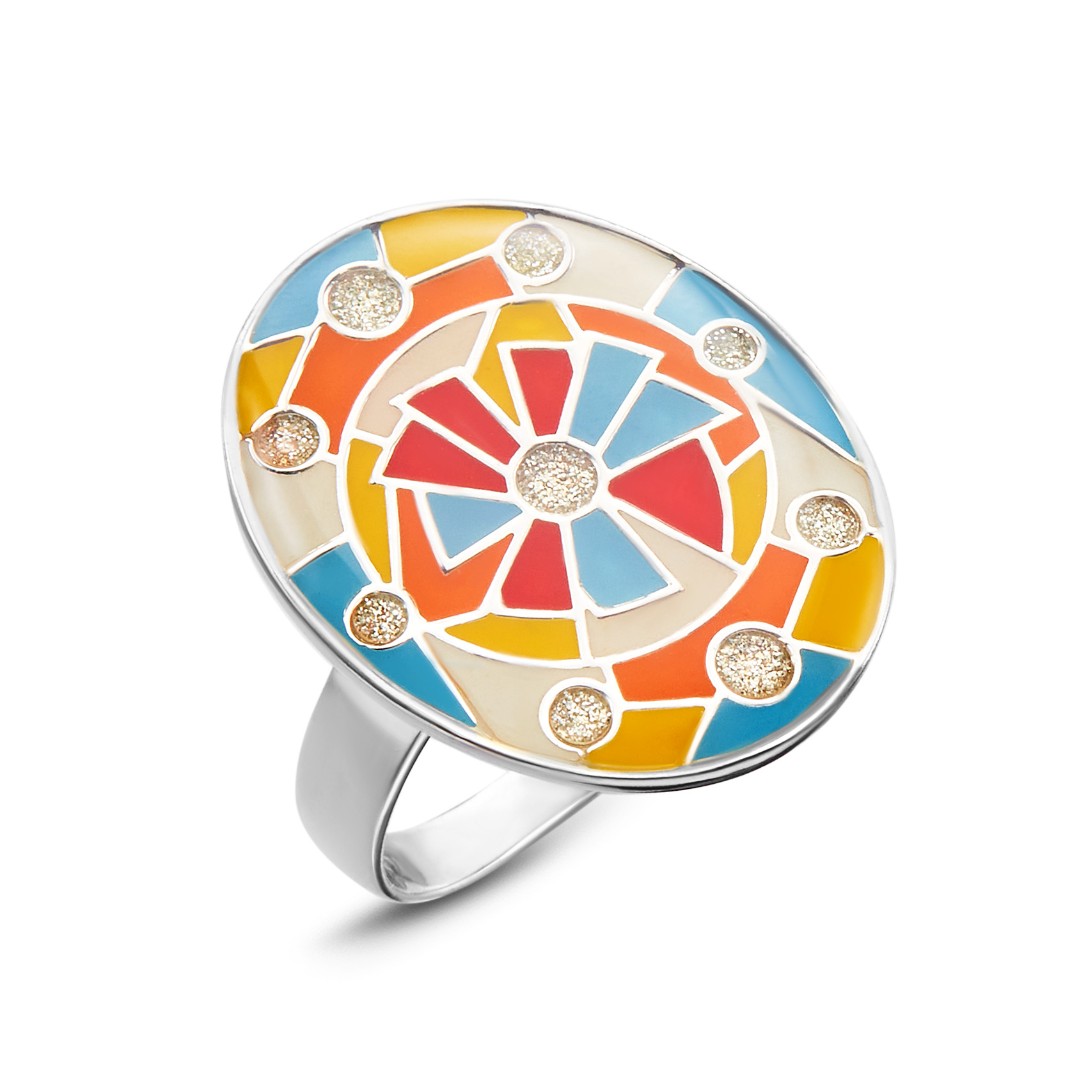 Серебряное кольцо с эмалью, родий Кольцо,Серебро,с вставкой Без вставок,РОССИЯ