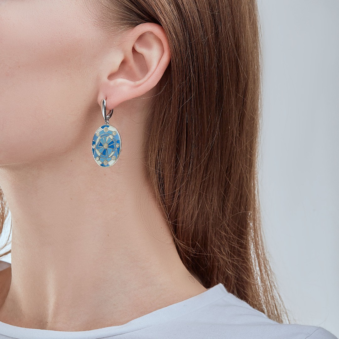 Серьги,Серебро,с вставкой Эмаль,с замком Скоба,РОССИЯ