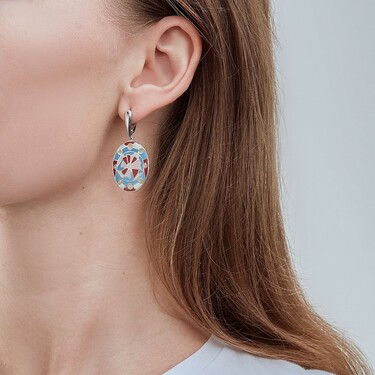 Серебряные серьги с эмалью, родий