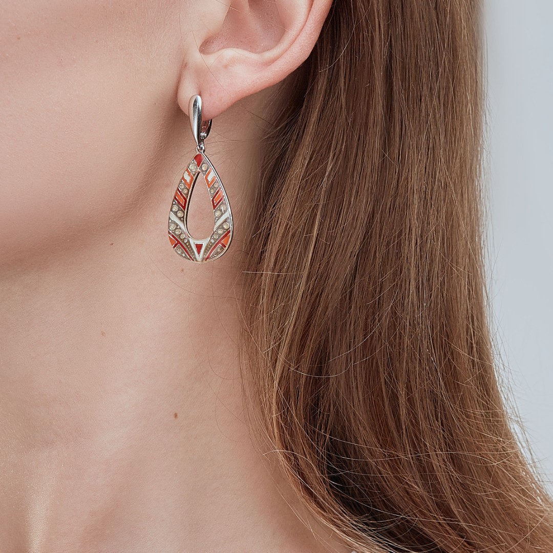 Серьги,Серебро,с вставкой Эмаль,с замком Скоба,РОССИЯ