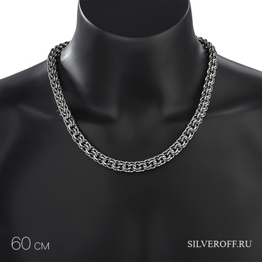 Серебряная толстая мужская цепь, плетение Круглый Бисмарк, замок коробка, чернение, ширина 1,1 см