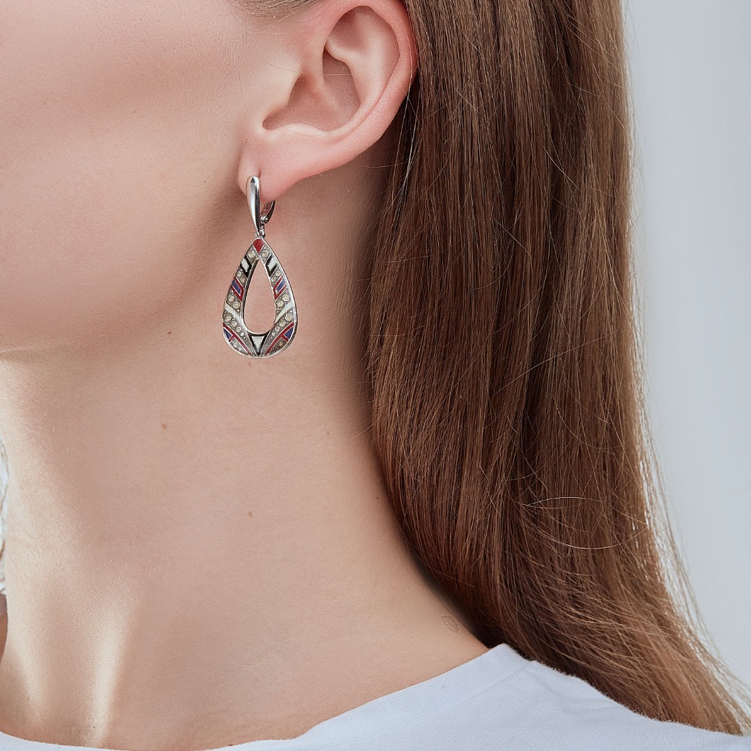 Серьги,Серебро,с вставкой Эмаль,с замком Скоба,РОССИЯ