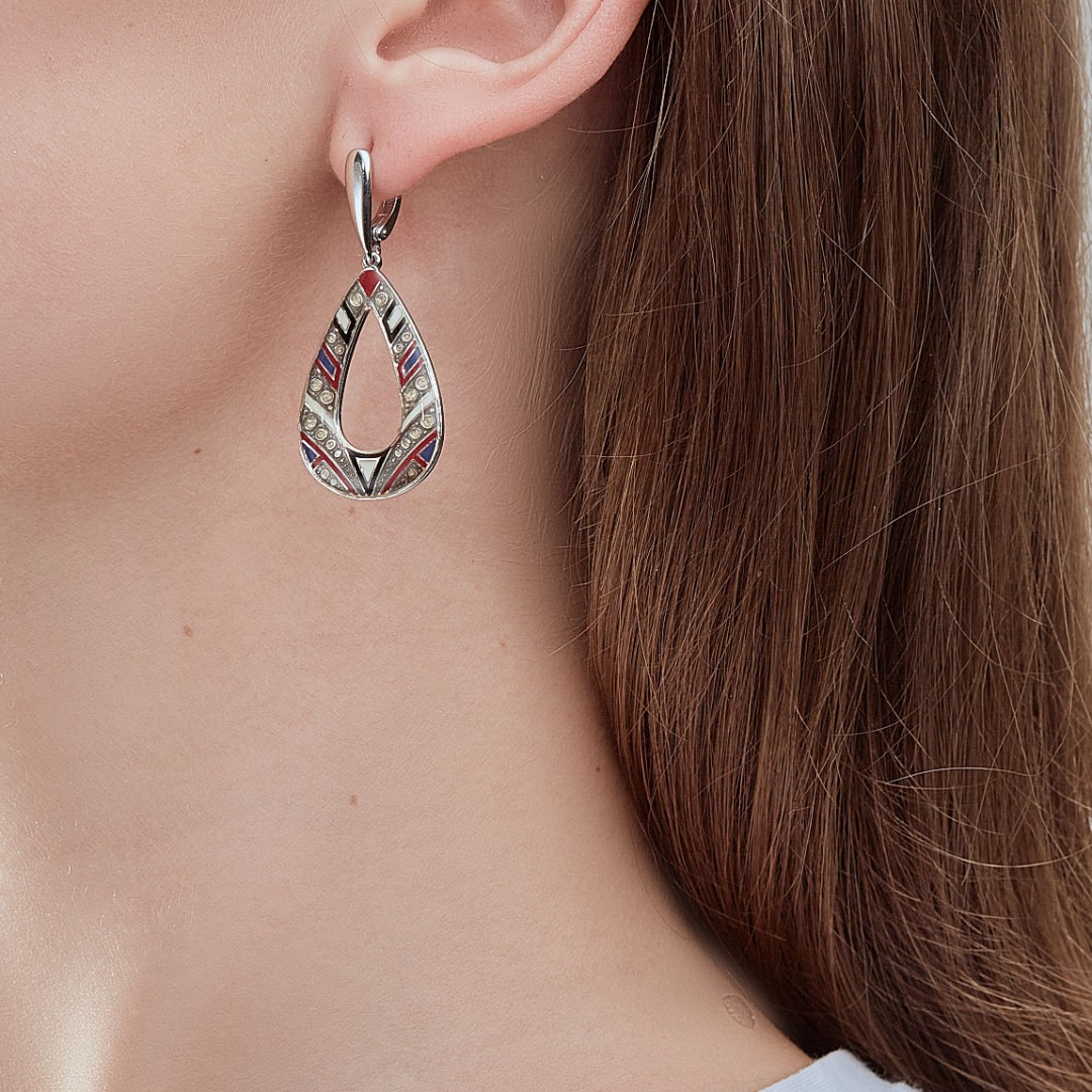 Серьги,Серебро,с вставкой Эмаль,с замком Скоба,РОССИЯ