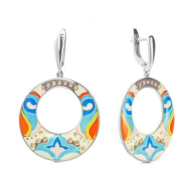 Серебряные серьги с эмалью, родий