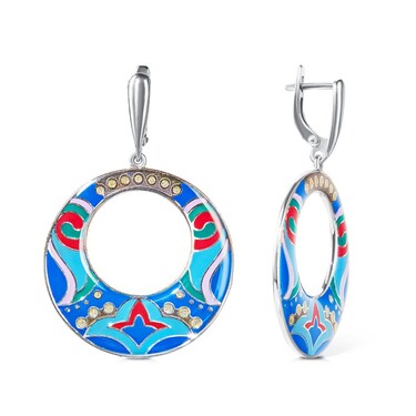 Серебряные серьги с эмалью, родий