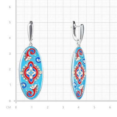 Серебряные серьги с эмалью, родий