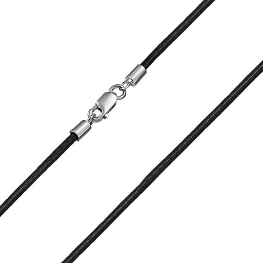 Ювелирный шнурок Гайтан черный, Хлопок вощеный 1,5 мм с серебряным замком, Родирование