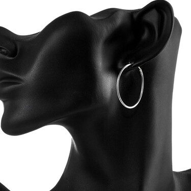 Серебряные классические гладкие серьги Кольца / Конго / Круглые, диаметр 3 см