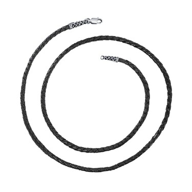 Ювелирный шнурок Гайтан черный, Натуральная кожа 3 мм с серебряным ажурным замком, Чернение