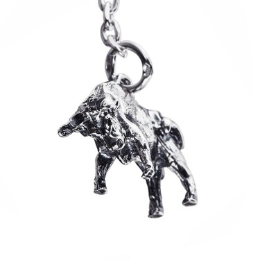 Серебряный брелок Бык, чернение