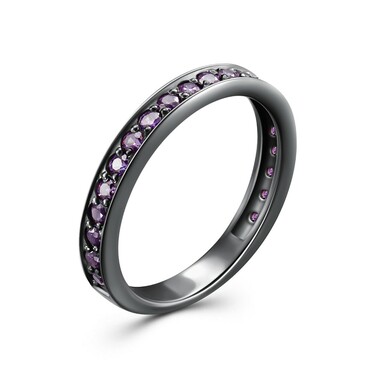 Серебряное кольцо Фаланговое / Дорожка с фиолетовыми камнями фианитами, черненое