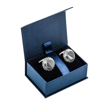 Серебряные запонки в рубашку, с белым фианитами и ониксом