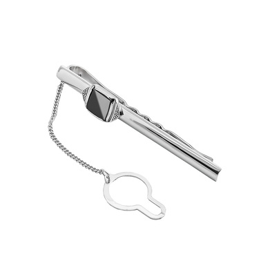 Серебряный зажим для галстука, с белым фианитом и ониксом