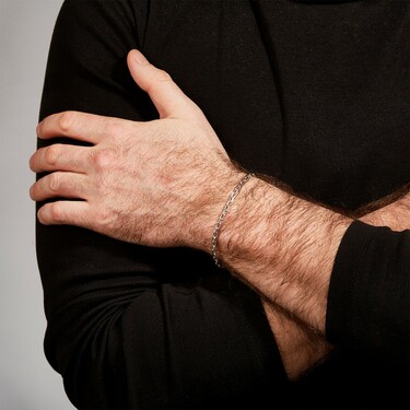 Серебряный мужской браслет, плетение якорное, покрытие родий, ширина 3 мм