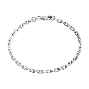 Серебряный мужской браслет, плетение якорное, покрытие родий, ширина 3 мм