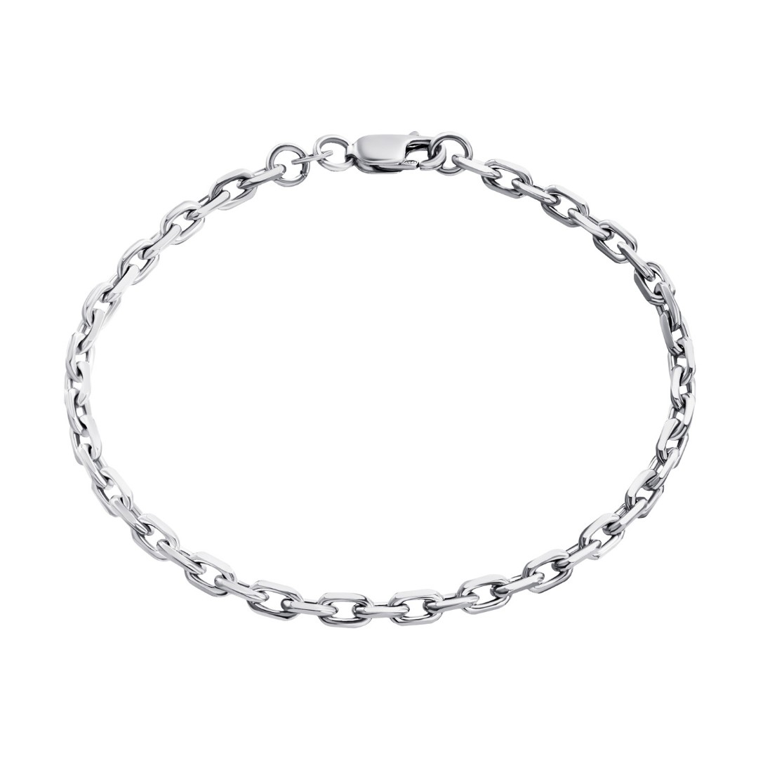 Серебряный мужской браслет, плетение якорное, покрытие родий, ширина 3 мм Браслет на руку,Серебро,с вставкой Без вставок,с замком Карабинный,ИНДИЯ