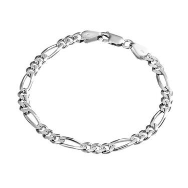 Серебряный мужской браслет, плетение Картье (Фигаро), родированный, ширина 4,5 мм