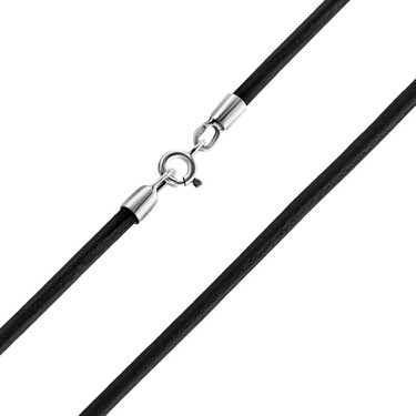 Ювелирный шнурок Гайтан черный, Натуральная кожа 2 мм с серебряным замком