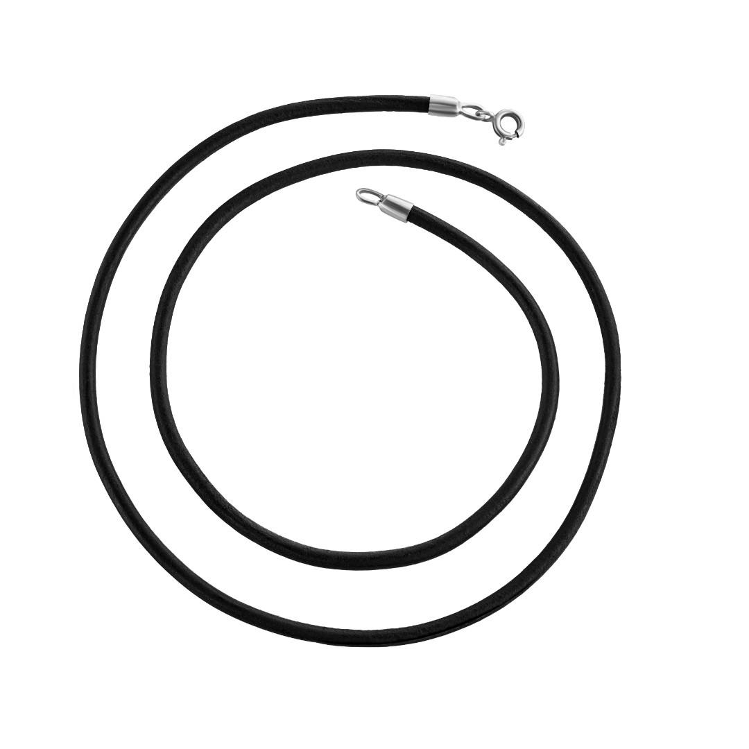 Ювелирный шнурок Гайтан черный, Натуральная кожа 2 мм с серебряным замком Шнурок,Гайтана,Серебро,Натуральная кожа,с вставкой Без вставок,с замком Карабинный,РОССИЯ