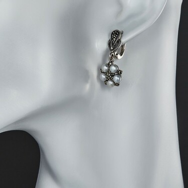 Серебряные серьги с жемчугом и кристаллами Сваровски, родий