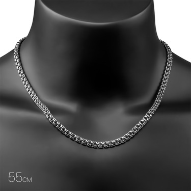 Серебряная цепь, плетение ручной бисмарк, чернение, ширина 5,6 мм