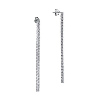 Серебряные серьги дорожки с цирконием, родий