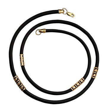 Ювелирный шнурок Гайтан черный, Каучук 4 мм с серебряными вставками и замком, Позолота