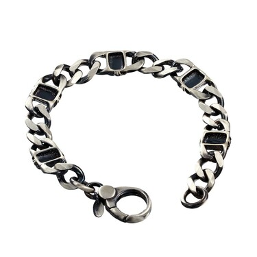 Серебряный мужской браслет, плетение Панцирь со вставками 