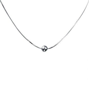 Серебряное колье, плетение снейк с подвеской бусиной