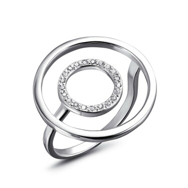 Серебряное женское кольцо Круги / Дорожка из белых камней фианитов, родирование