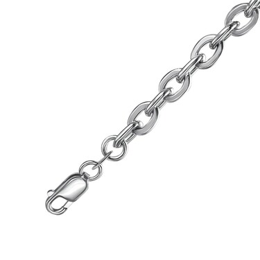 Серебряная цепь мужская, плетение Якорь, родирование, ширина 6,5 мм