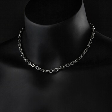 Серебряная цепь мужская, плетение Якорь, родирование, ширина 6,5 мм