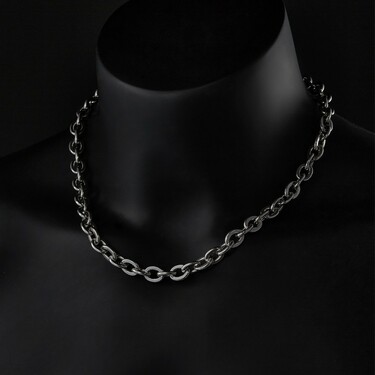 Серебряная цепь мужская, плетение Якорь, родирование, ширина 1 см