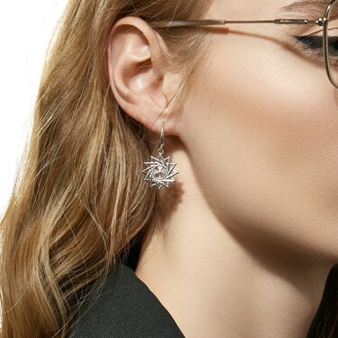 Серебряные двусторонние серьги с подвесками 