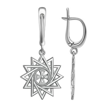 Серебряные двусторонние серьги с подвесками 