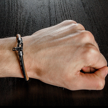 Браслет из кожи с серебряным замком серии World of Tanks, покрытие оксидом