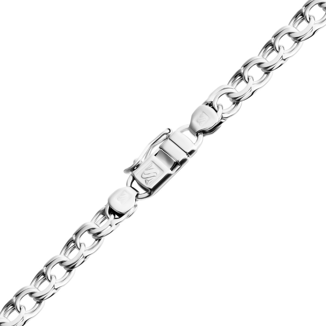 Серебряная цепь, плетение бисмарк, родирование. ширина 6 мм Цепочка на шею,Серебро,с замком Карабинный,РОССИЯ