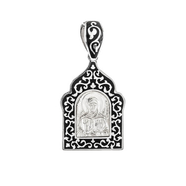 Серебряная подвеска иконка св. Матроны, эмаль черная