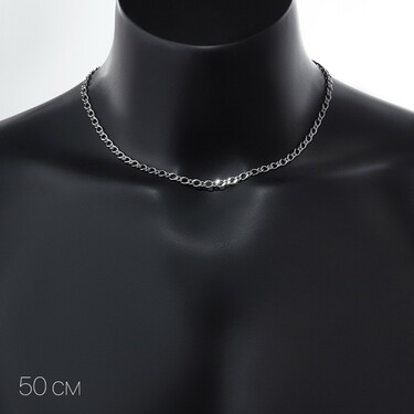 Серебряная цепь, плетение ромб, родий, ширина 4,5 мм