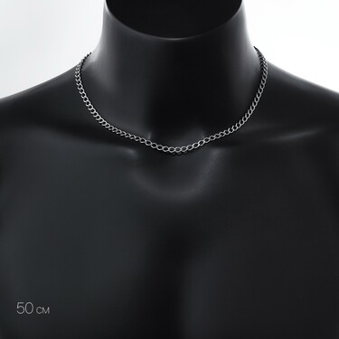 Серебряная цепь, плетение ромб, родий, ширина 4,5 мм