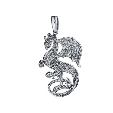 Серебряная подвеска Дракон Долголетия, черный родий