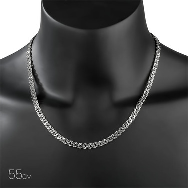 Серебряная цепочка плетение двойной ромб, покрытие родием, ширина 6 мм